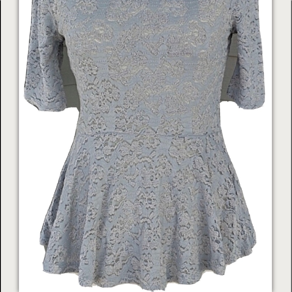 Free People Silver Lace Peplum Blouse Top Large - Picture 5 of 6